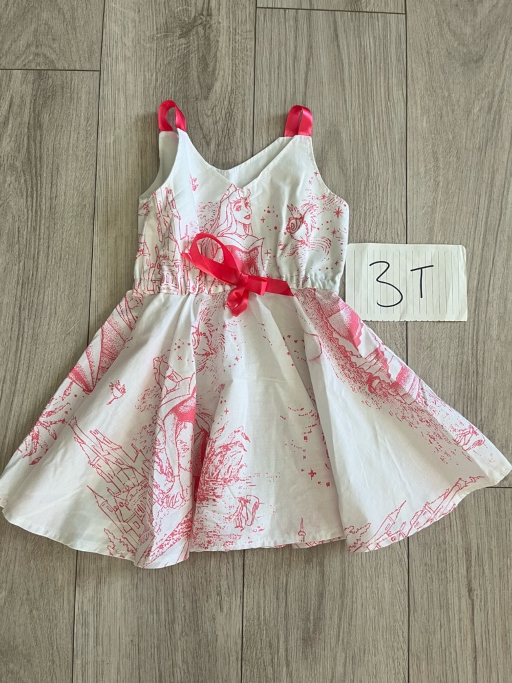 Girls' Disney Aurora White & Pink Printed Sundress with Ribbon (3T)